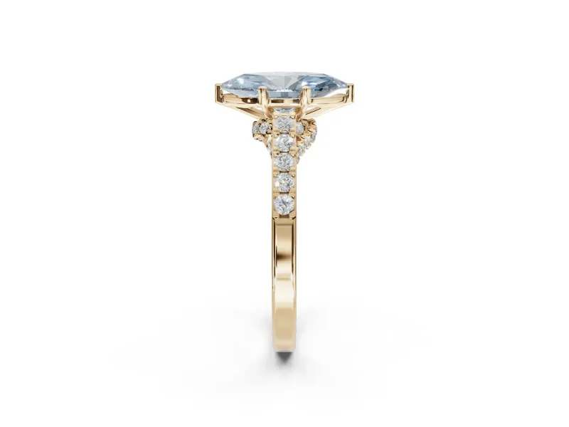 Marquise Pavé Solitaire Engagement Ring Setting for a Fancy Blue Lab-Grown Diamond | Crossover Gallery | Yellow Gold