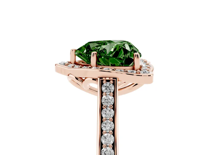 Heart-Shaped Petal Tip Halo Engagement Ring Setting for a Fancy Green Lab-Grown Diamond | Pavé Band | Rose Gold