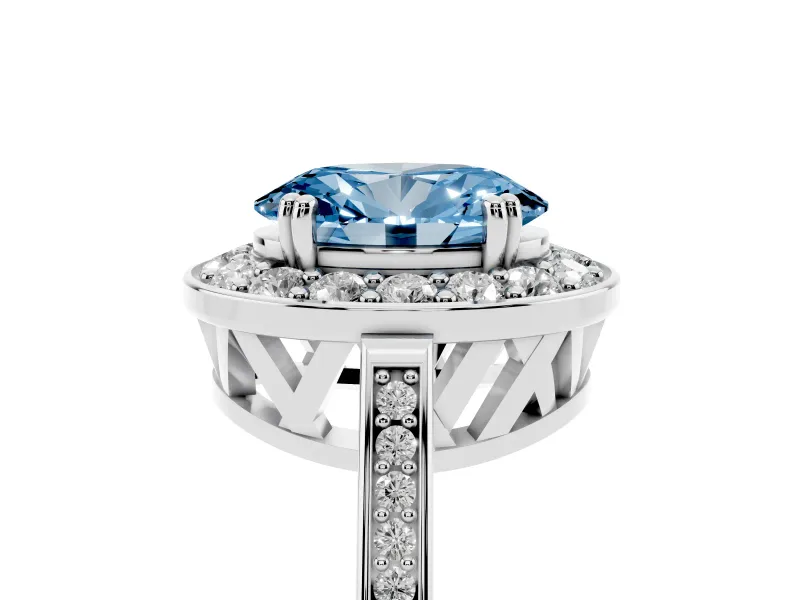 Oval Halo Engagement Ring Setting for a Fancy Blue Lab-Grown Diamond | Polished Halo Rim | White Gold