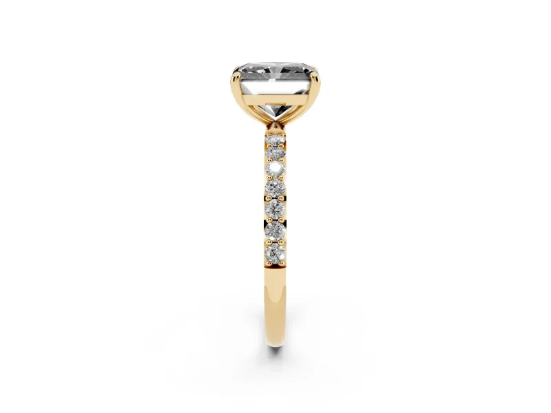 Radiant Cut Pave Solitaire Engagement Ring Setting | Yellow Gold