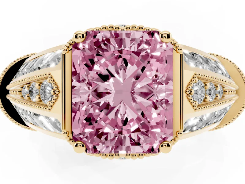 Radiant Cut Vintage Milgrain Engagement Ring Setting for a Fancy Pink Lab-Grown Diamond | Hidden Halo | Yellow Gold