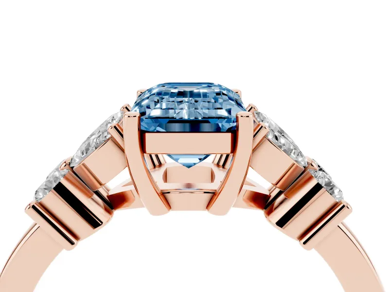 Emerald Cut Floral Side Stone Engagement Ring Setting for a Fancy Blue Lab-Grown Diamond | Rose Gold