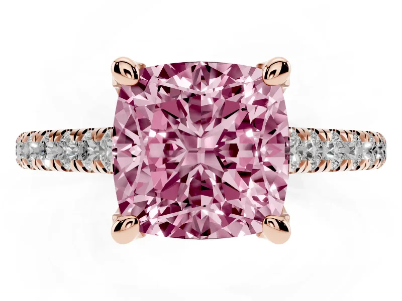 Cushion Cut Hidden Halo Pave Engagement Ring Setting for a Fancy Pink Lab-Grown Diamond | Claw Prongs | Rose Gold