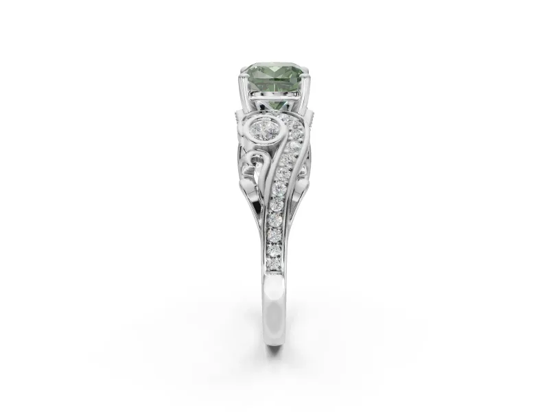 Cushion Cut Swirl Engagement Ring Setting for a Fancy Green Lab-Grown Diamond | White Gold