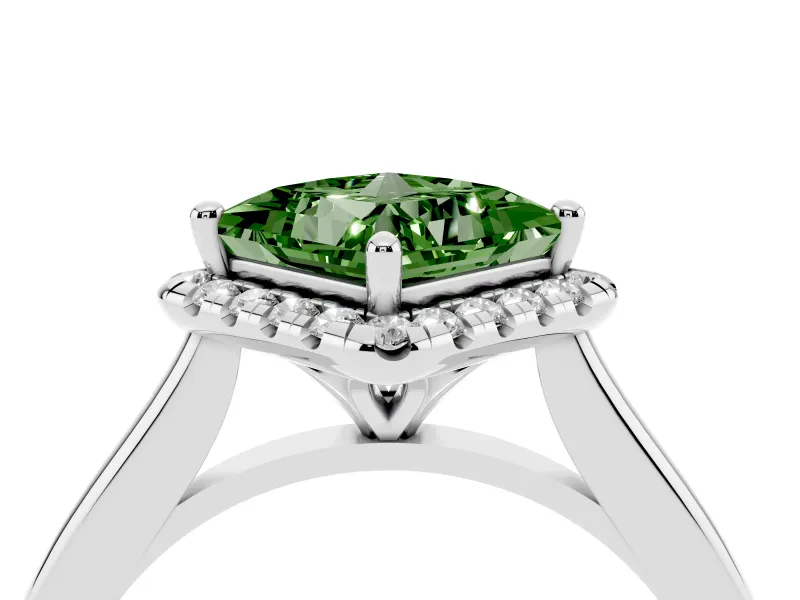 Princess Cut Halo Engagement Ring Setting for a Fancy Green Lab-Grown Diamond | Plain Polished Band | Sterling Silver