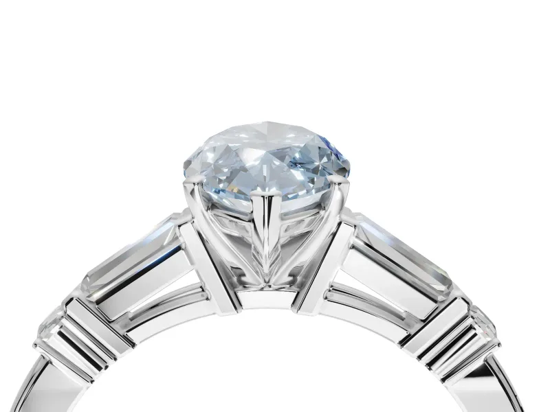 Marquise Tapered Baguette Engagement Ring Setting for a Fancy Blue Lab-Grown Diamond | White Gold