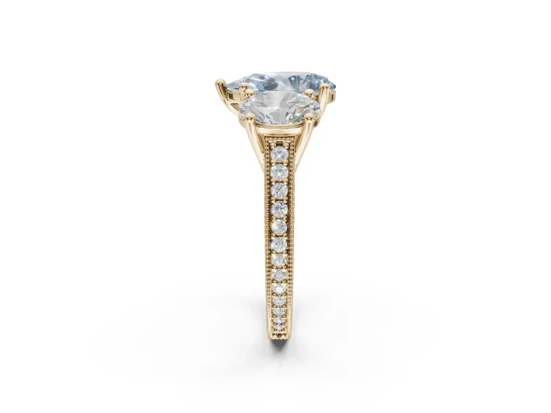 Pear-Shaped Vintage Three Stone Engagement Ring Setting for a Fancy Blue Lab-Grown Diamond | Yellow Gold