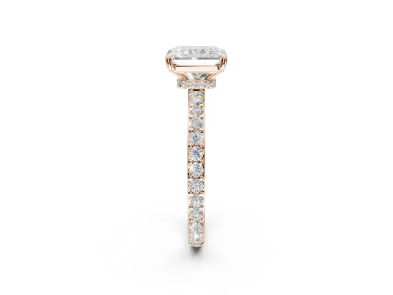 Radiant Cut Hidden Halo Engagement Ring Setting | Rose Gold