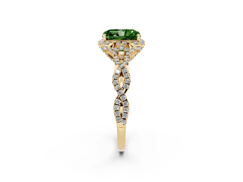Radiant Cut Halo Engagement Ring Setting for a Fancy Green Lab-Grown Diamond | Yellow Gold - Design NV-24725