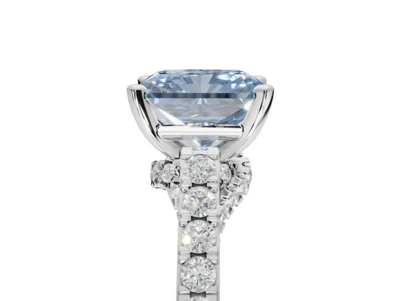 Radiant Cut Pavé Engagement Ring Setting for a Fancy Blue Lab-Grown Diamond | Crossover Gallery | Sterling Silver