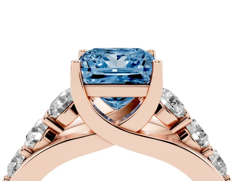 Princess Cut Graduated Engagement Ring Setting for a Fancy Blue Lab-Grown Diamond | Rose Gold