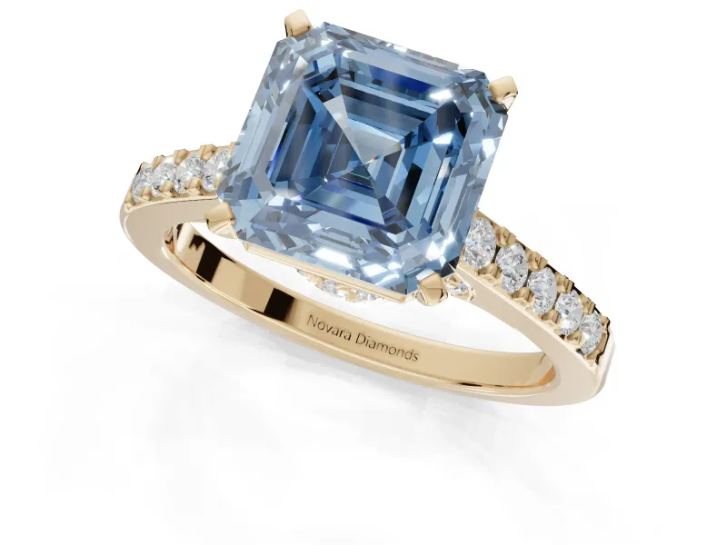 Asscher Cut Pavé Solitaire Engagement Ring Setting for a Fancy Blue Lab-Grown Diamond | Crossover Gallery | Yellow Gold