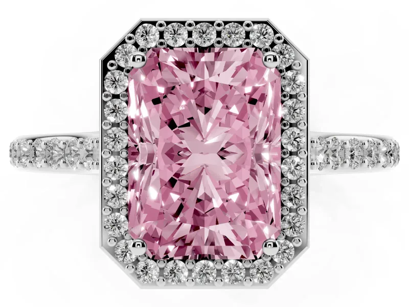 Radiant Cut Halo Engagement Ring Setting for a Fancy Pink Lab-Grown Diamond | Sterling Silver - Design NV-24729