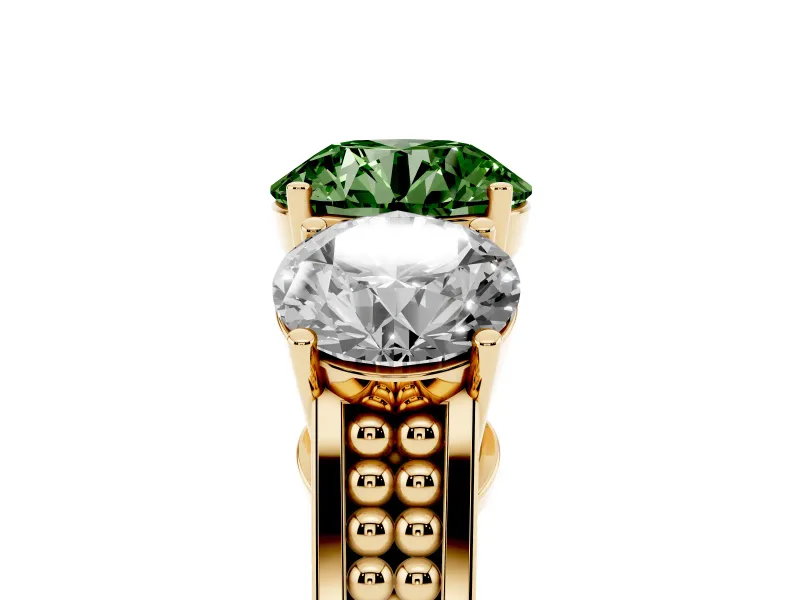 Round Engagement Ring Setting for a Fancy Green Lab-Grown Diamond | Three Stone | Yellow Gold