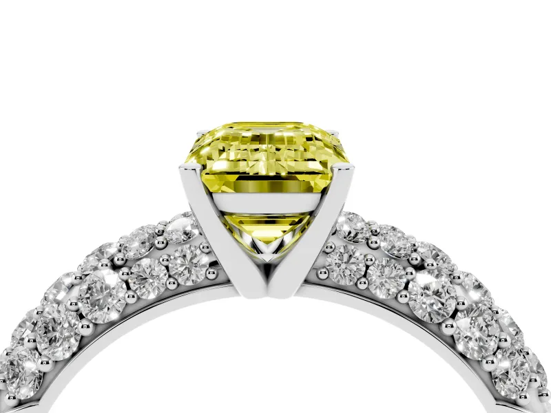 Emerald Cut Multi Row Pave Engagement Ring Setting for a Fancy Yellow Lab-Grown Diamond | Platinum