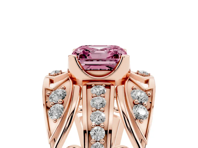 Asscher Cut Art Deco Engagement Ring Setting for a Fancy Pink Lab-Grown Diamond | Rose Gold