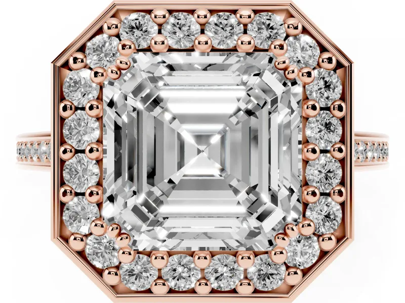 Asscher Cut Halo Engagement Ring Setting | Polished Halo Rim | Rose Gold