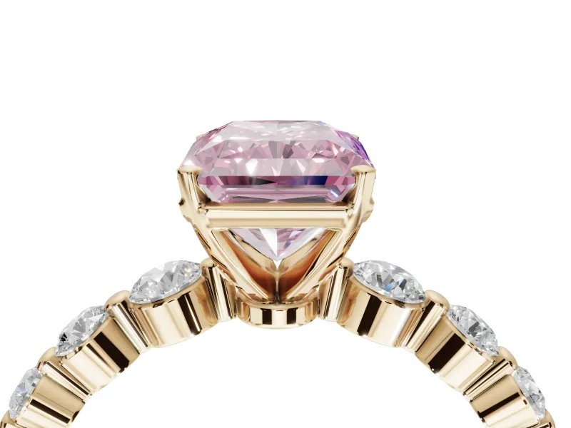 Radiant Cut Graduated Side Stone Engagement Ring Setting for a Fancy Pink Lab-Grown Diamond | Yellow Gold