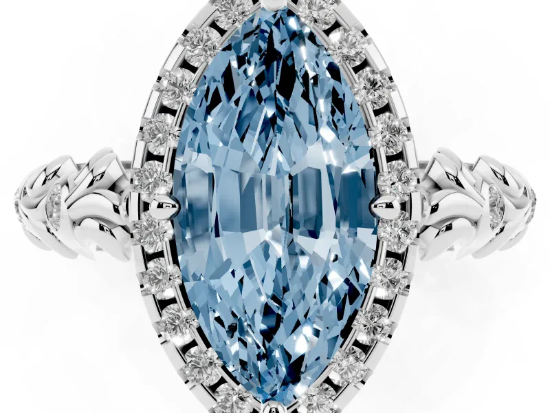 Marquise Leaf Halo Engagement Ring Setting for a Fancy Blue Lab-Grown Diamond | White Gold