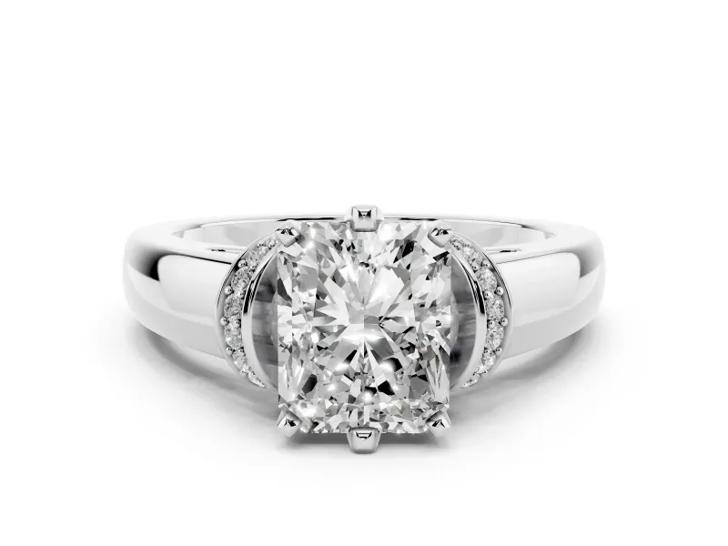 Radiant Cut Diamond Pavé Band Solitaire Ring Set in Silver with Prong Setting