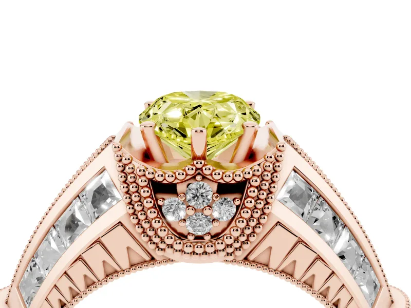 Pear-Shaped Vintage Milgrain Engagement Ring Setting for a Fancy Yellow Lab-Grown Diamond | Hidden Halo | Rose Gold