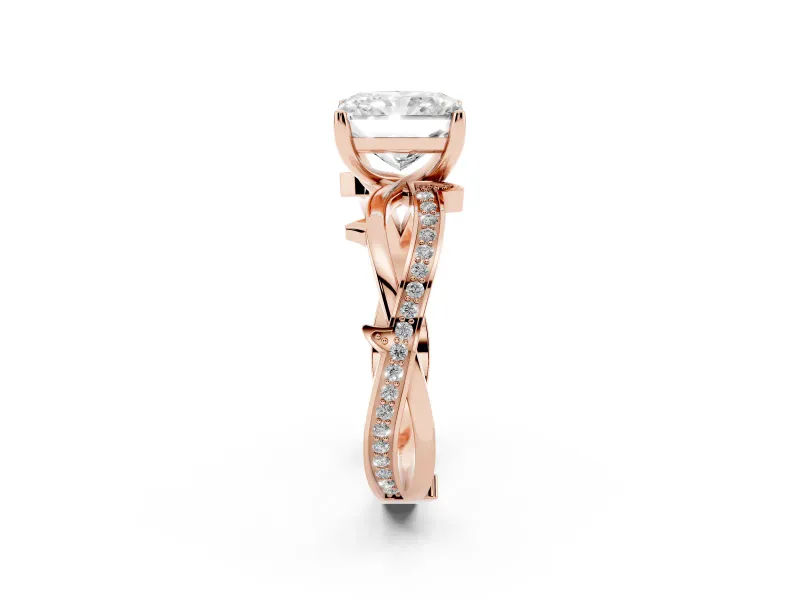 Radiant Cut Twisted Pavé Engagement Ring Setting | Pavé and Plain Strands | Rose Gold