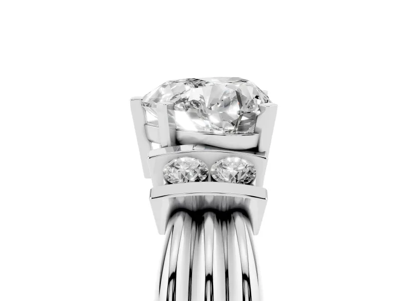 Three-Stone Heart Cut Diamond Channel Set Ring Set in Silver with Bar Prongs