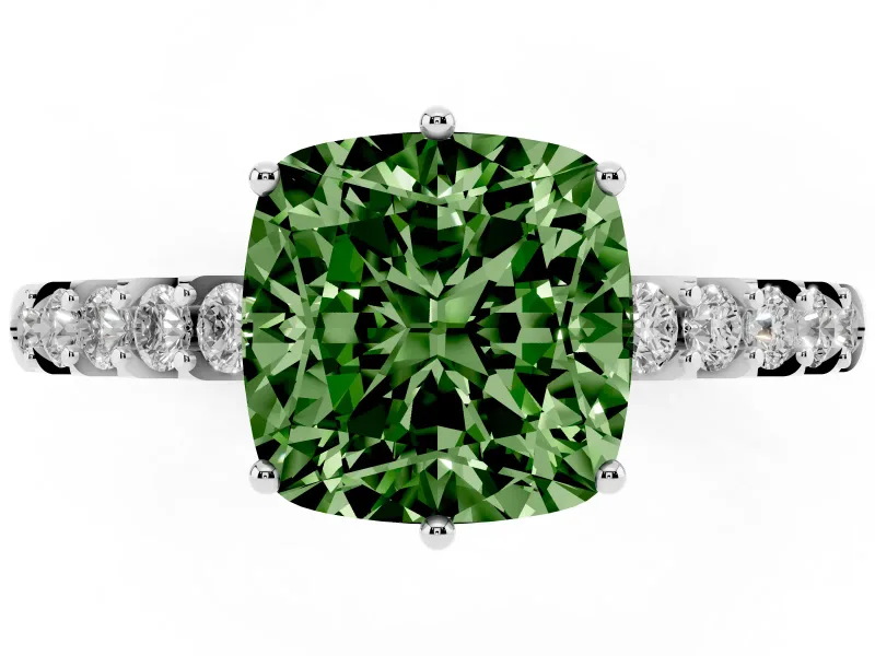 Cushion Cut Engagement Ring Setting for a Fancy Green Lab-Grown Diamond | White Gold - Design NV-24649