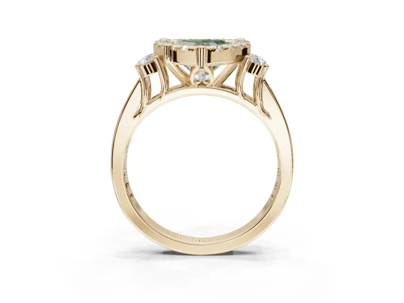 Heart-Shaped Halo Engagement Ring Setting for a Fancy Green Lab-Grown Diamond | Graduated Channel Band | Yellow Gold