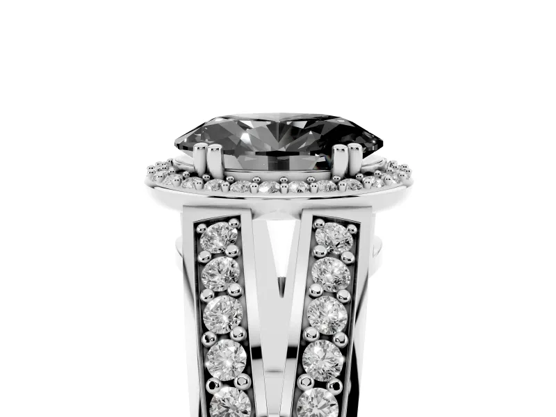 Oval Halo Engagement Ring Setting for a Black Center | Two-Row Pavé Split Shank | Sterling Silver