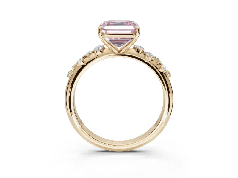 Asscher Cut Graduated Solitaire Engagement Ring Setting for a Fancy Pink Lab-Grown Diamond | Yellow Gold