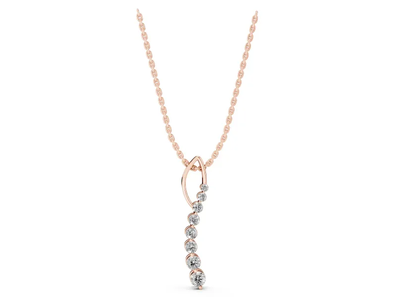Round Lab-Grown Diamond Graduated Curved Bar Pendant Necklace | Open Wire Bail | Rose Gold