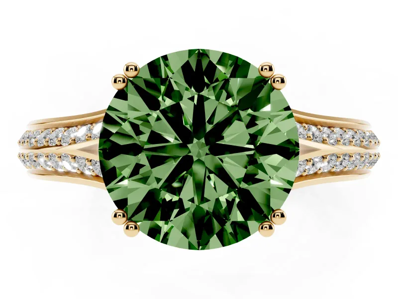 Round Pave Split Shank Engagement Ring Setting for a Fancy Green Lab-Grown Diamond | Double Claw Prongs | Yellow Gold