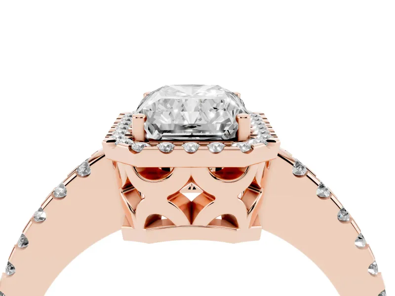 Radiant Cut Halo Engagement Ring Setting | Half Pave Band | Rose Gold