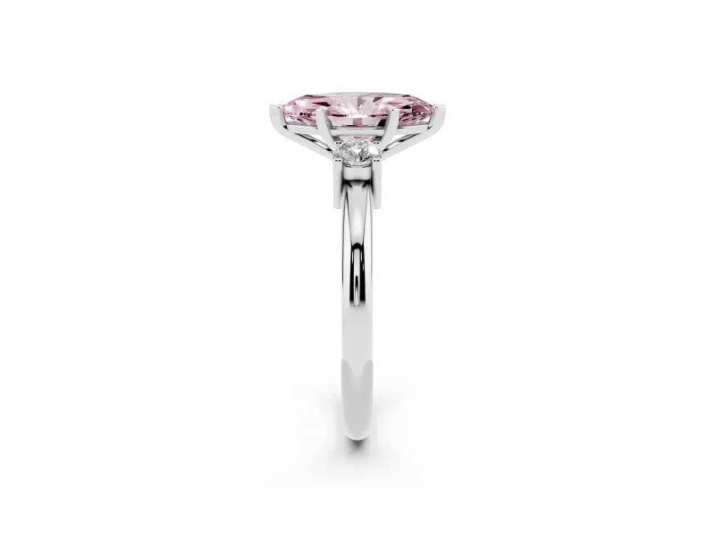Fancy Pink Three-Stone Marquise Cut Diamond Ring Set in Silver with Prong Setting and Plain Band