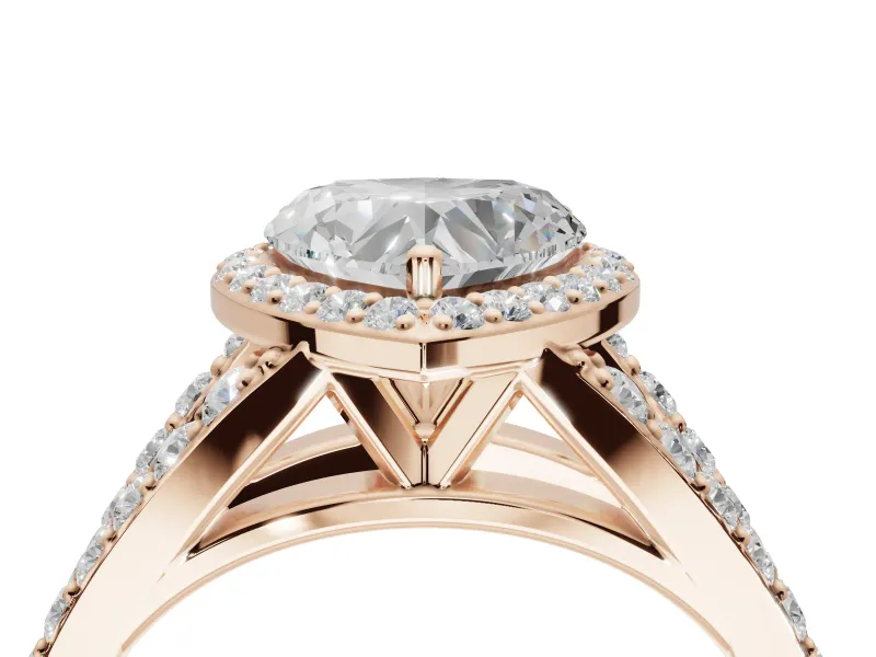 Heart-Shaped Halo Pavé Engagement Ring Setting | Narrow Split Shank | Rose Gold