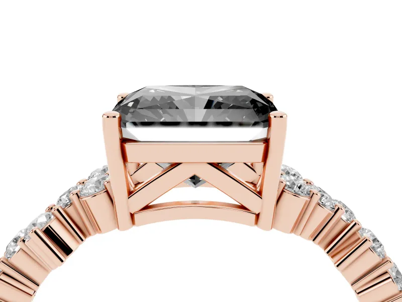 Radiant Cut Scattered Accent Engagement Ring Setting for a Black Center | Slim Band | Rose Gold