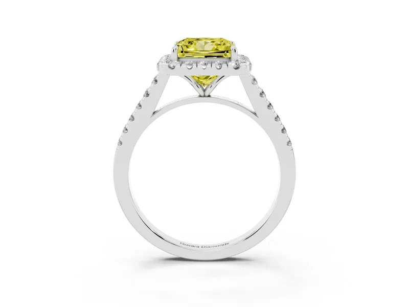 Princess Cut Halo Engagement Ring Setting for a Fancy Yellow Lab-Grown Diamond | Pave Shoulders | Platinum