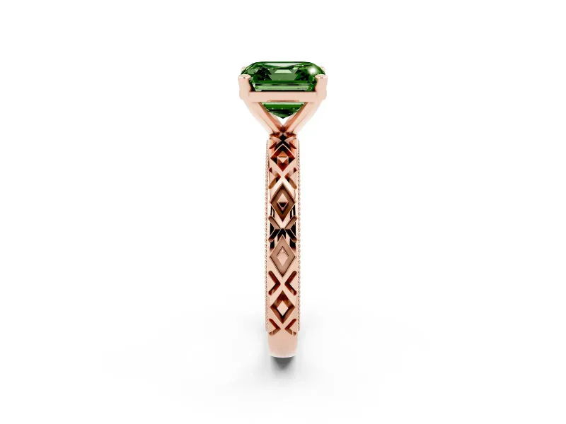 Asscher Cut Vintage Milgrain Engagement Ring Setting for a Fancy Green Lab-Grown Diamond | X Pattern Band | Rose Gold
