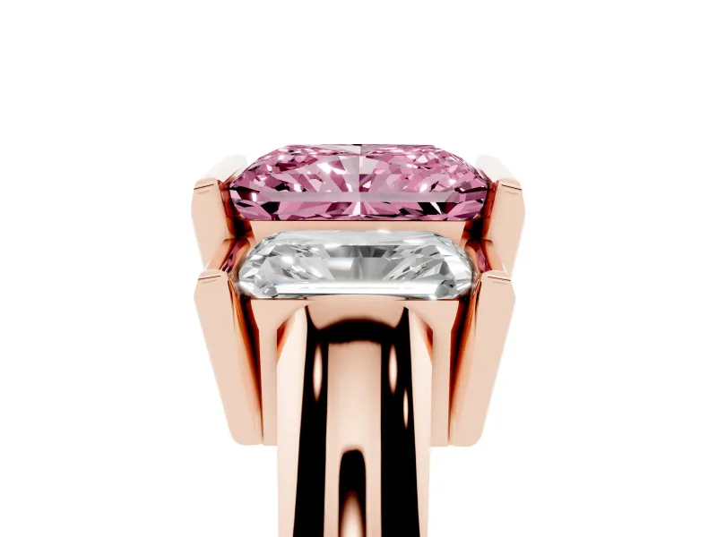 Radiant Cut Channel-Set Three Stone Engagement Ring Setting for a Fancy Pink Lab-Grown Diamond | Rose Gold