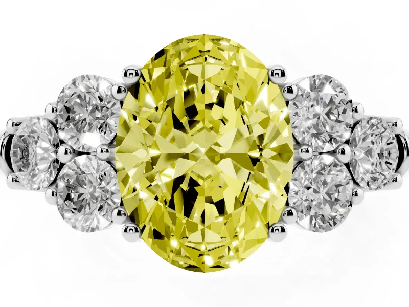 Oval Side Stone Engagement Ring Setting for a Fancy Yellow Lab-Grown Diamond | White Gold
