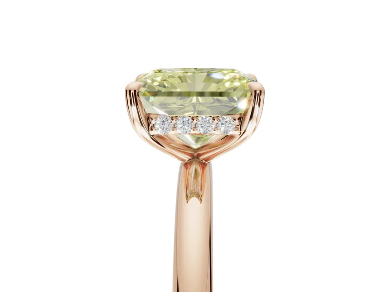 Radiant Cut Hidden Halo Ring Setting for a Fancy Yellow Lab-Grown Diamond | Rose Gold
