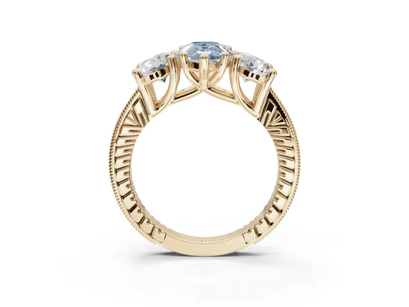 Pear-Shaped Vintage Three Stone Engagement Ring Setting for a Fancy Blue Lab-Grown Diamond | Yellow Gold
