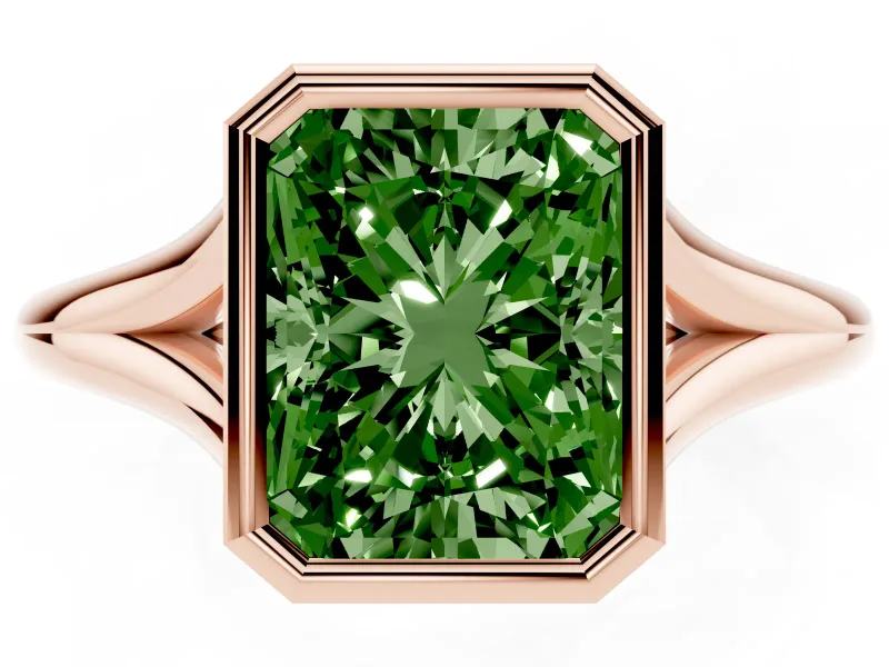 Radiant Cut Bezel Engagement Ring Setting for a Fancy Green Lab-Grown Diamond | Rose Gold