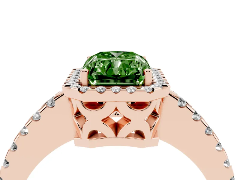 Radiant Cut Pave Halo Engagement Ring Setting for a Fancy Green Lab-Grown Diamond | Rose Gold