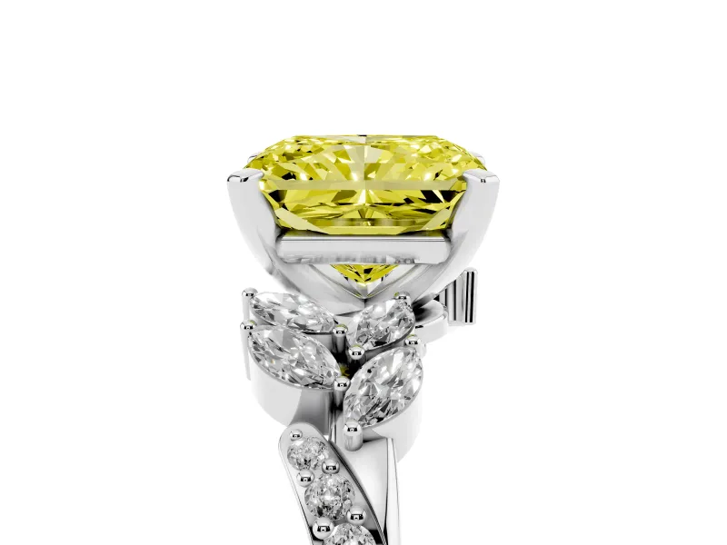 Radiant Cut Floral Engagement Ring Setting for a Fancy Yellow Lab-Grown Diamond | Marquise Side Stones | Platinum