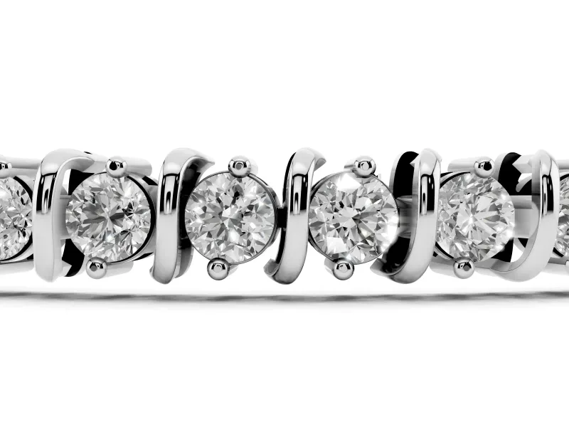 Round Lab-Grown Diamond Spiral Tennis Bracelet | Curved S-Links | White Gold
