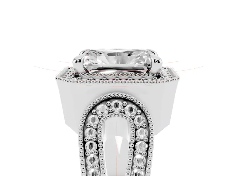 Radiant Cut Vintage Milgrain Halo Engagement Ring Setting | Open Loop Pave Shoulders | Platinum