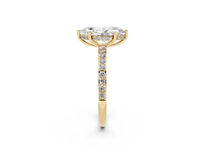 Marquise Hidden Halo Pavé Engagement Ring Setting | Micro Pavé Band | Yellow Gold