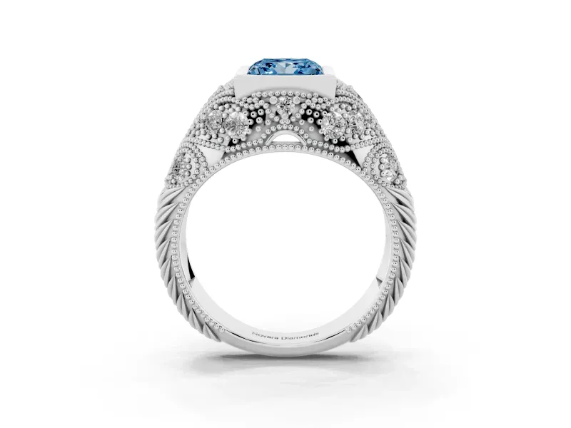 Princess Cut Vintage Bezel Engagement Ring Setting for a Fancy Blue Lab-Grown Diamond | Platinum